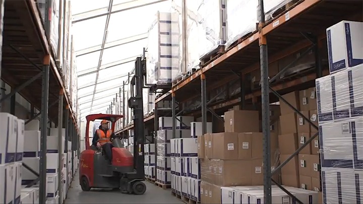 Forklift in warehouse